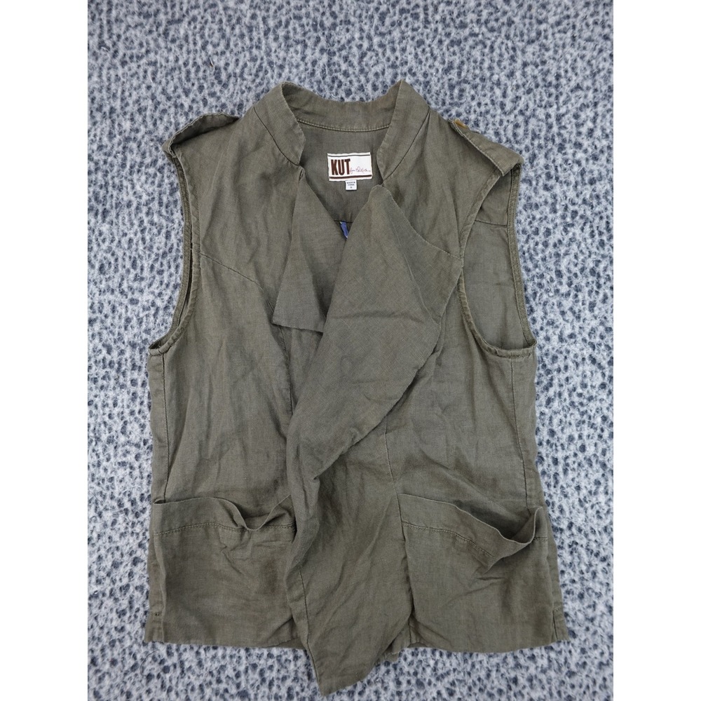 Kut from the Kloth‎ Utility Vest Womens S Olive Green 100% Linen K21034